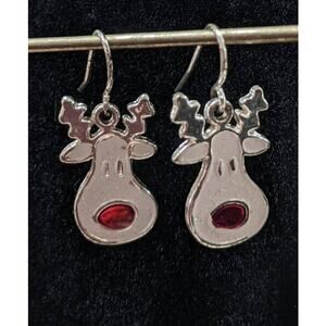 Mi Amore Rudolph Red Nosed Reindeer Enamel Earrings White Dangle